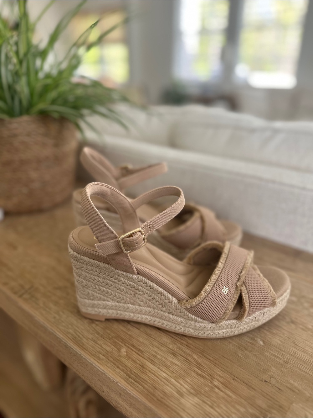 Neutral Beige Espadrille Wedge Sandals with Ankle Strap BRAND NEW!